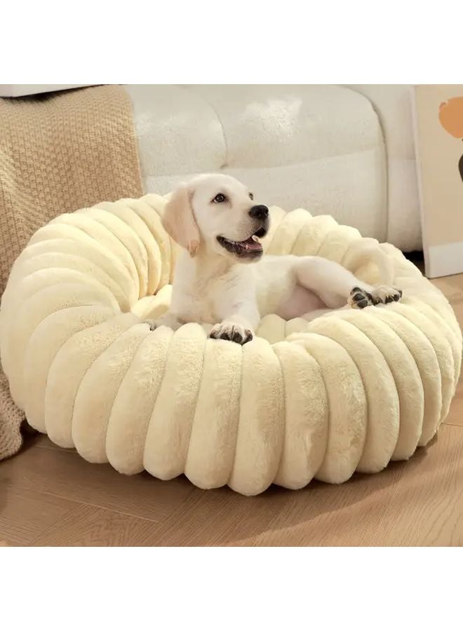 Khaki Round Plush Pet Bed For Dogs And Cats Diameter 23 62 Inch Cozy Winter Nest - Image 1